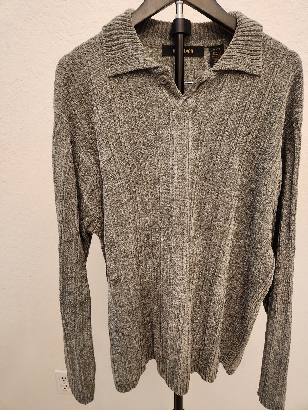 Bachrach Gray Ribbed Knit Men's Sweater XL